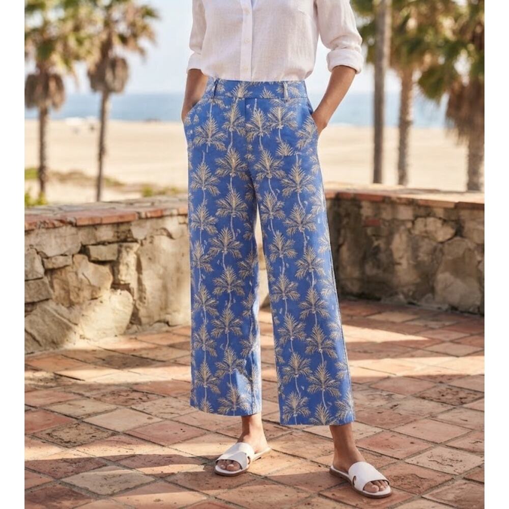 Zara Breezy Tropical Vacation Resortwear Pants Size M Blue High Rise Resort